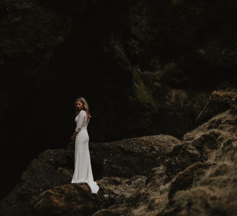 Iceland Elopement Wedding // Bride In Sequin Suzanne Harward Dress // Images By James Frost Photography // Personalised Wedding Vows