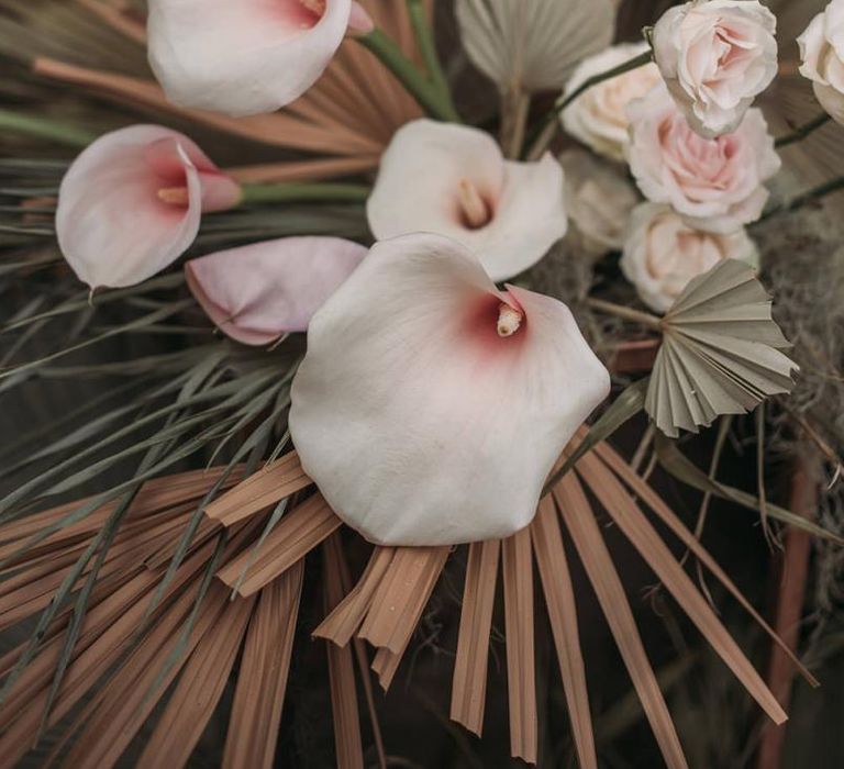 Dried Palm Leaves and Lillies Wedding Flowers