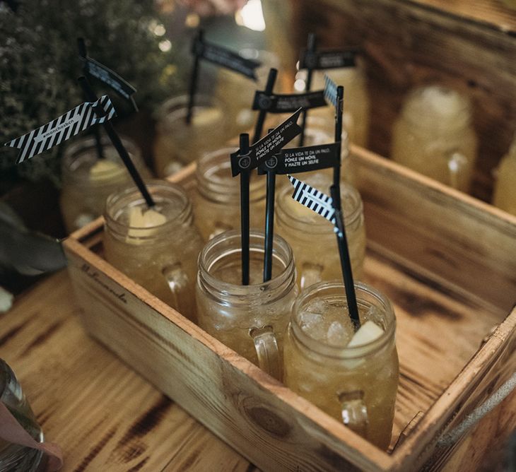 Cocktails in Mason Jar Glasses with Flags