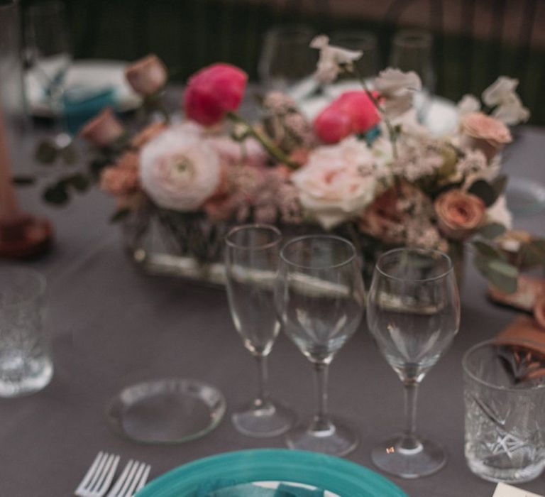 Turquoise Tableware with Miniature Gold Frame Name Place Setting