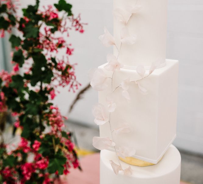 Elegant Wedding Cake with Round and Square Layers