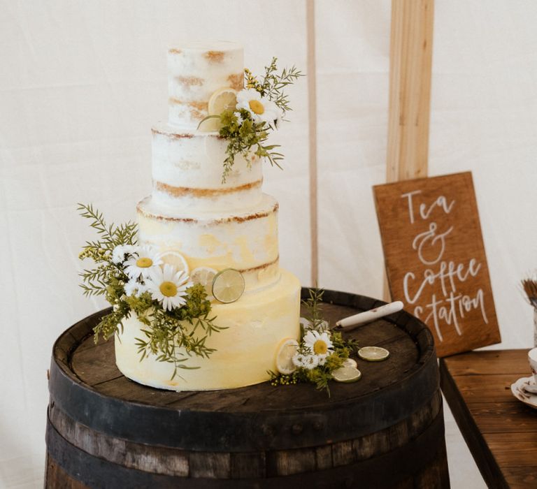 Semi-Naked Wedding Cake With Flower Detail