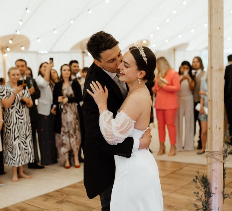 First Dance For Bride in Strapless Wedding Dress With Groom