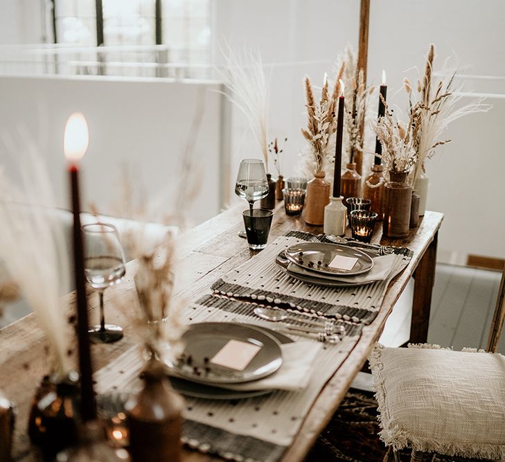 Table Setting with Coloured Tableware and Natural Place Mats