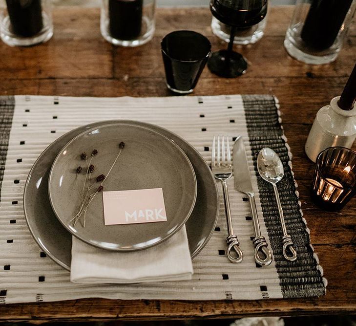 Place Settings with Coloured Tableware and Natural Place Mats