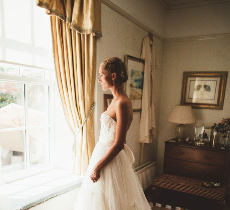 Wedding Morning with Bride in Tulle and Applique Halfpenny London Wedding Dress