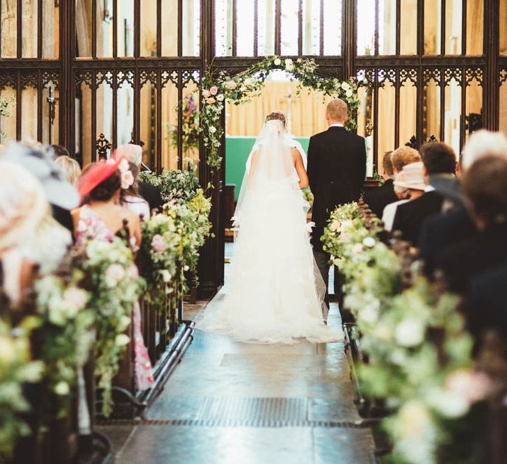 Church Wedding Ceremony with Floral Aisle Flowers