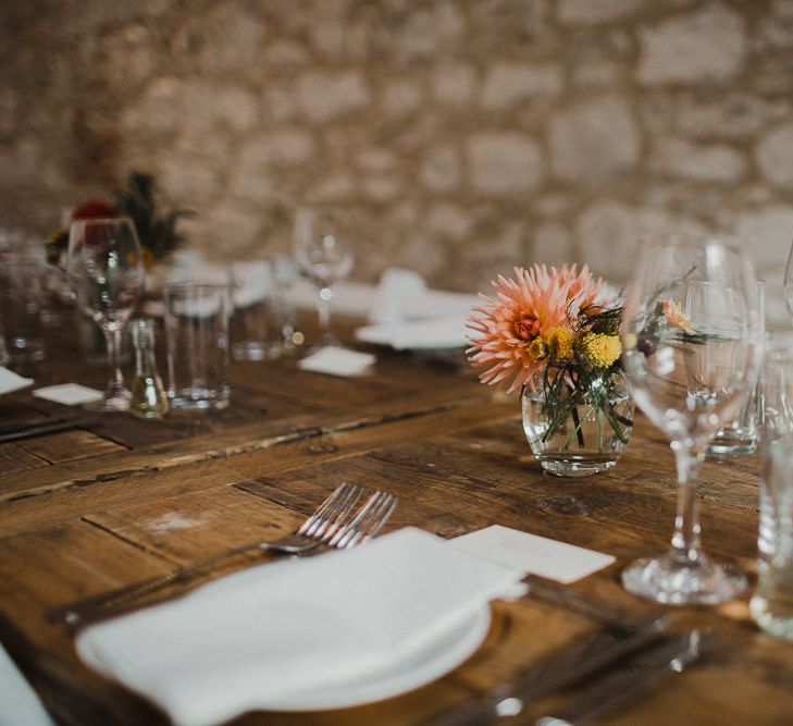 Peach Dahlias in Bud Vases as Centrepieces