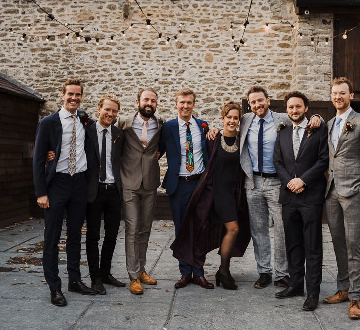 Groom in Navy Paul Smith Suit with His Groomsmen