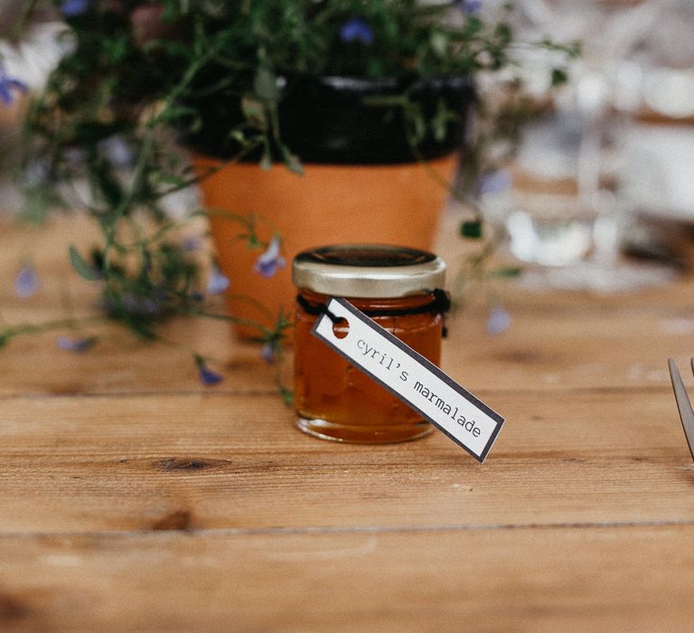 Wedding Reception Decor | Marmalade Wedding Favour | Trestle Table | Potted Plant | Same Sex Wedding with Industrial Styling at Wimborne House | Marmelo Photography