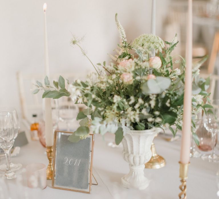 Table centrepiece flowers and candles