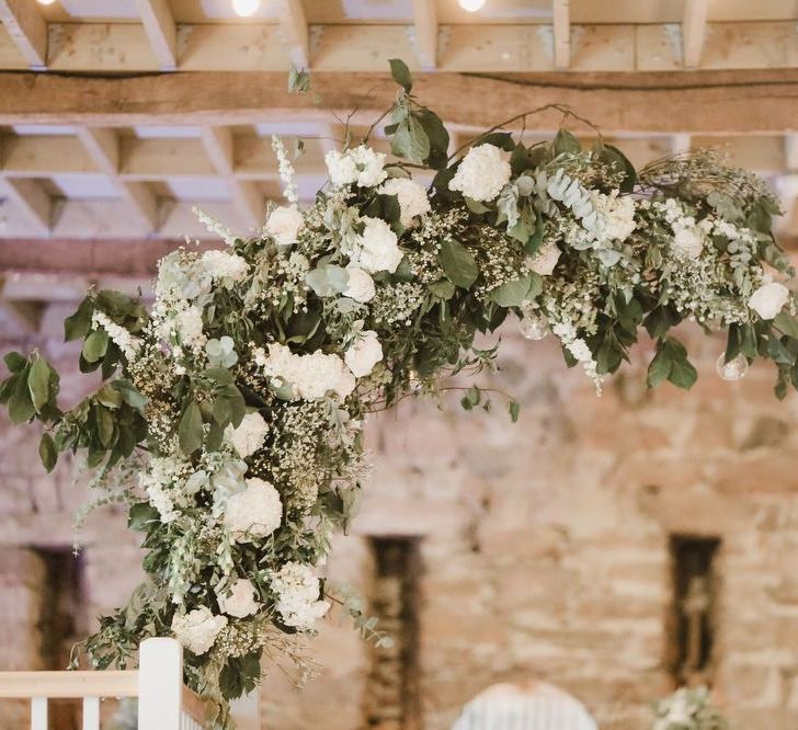 White and green flower arch