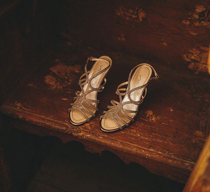 Caparros Helena Pewter Embellished Strappy Sandals | Brightly Coloured Destination Wedding at Masseria Potenti Wedding Venue, Puglia, South Italy | Petar Jurica Photography | Marco Odorino Film