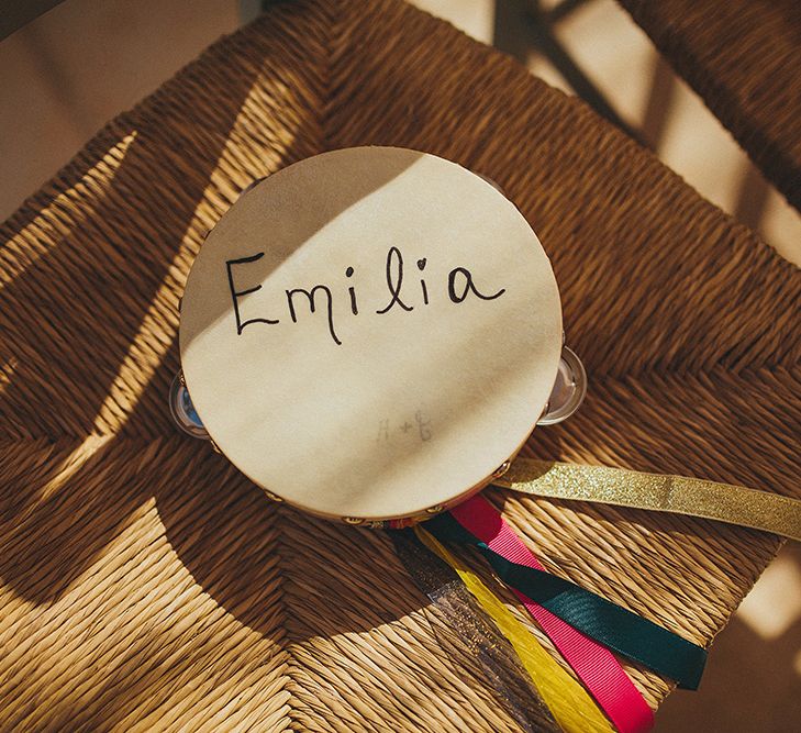 Tamborine with Coloured Ribbon | Brightly Coloured Destination Wedding at Masseria Potenti Wedding Venue, Puglia, South Italy | Petar Jurica Photography | Marco Odorino Film