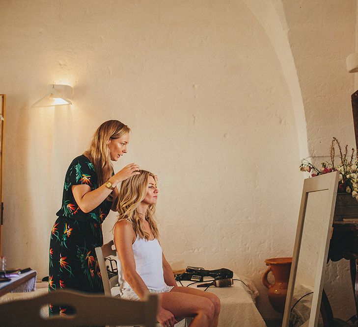 Wedding Morning Bridal Preparations | Bridal Hair &amp; Makeup | Brightly Coloured Destination Wedding at Masseria Potenti Wedding Venue, Puglia, South Italy | Petar Jurica Photography | Marco Odorino Film