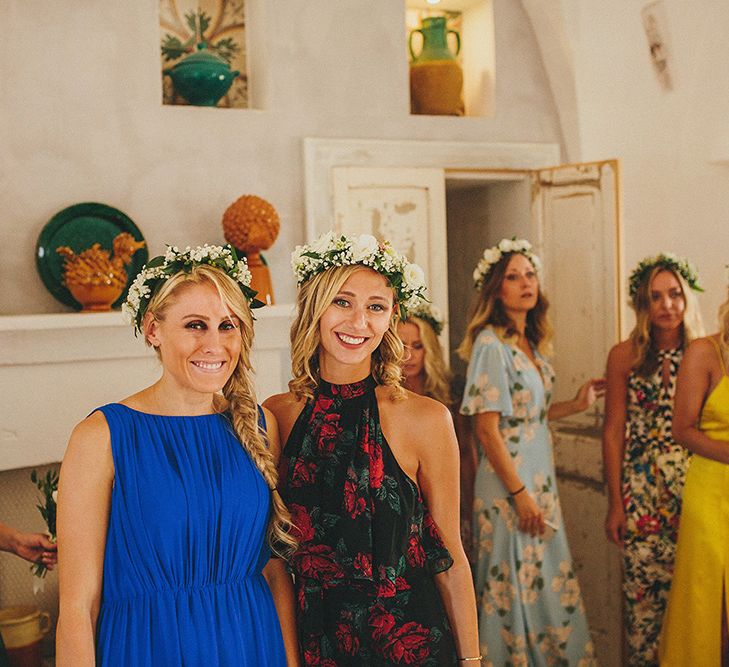 Wedding Morning Bridal Preparations | Bridesmaids in Different Brightly Coloured  Dresses | Brightly Coloured Destination Wedding at Masseria Potenti Wedding Venue, Puglia, South Italy | Petar Jurica Photography | Marco Odorino Film