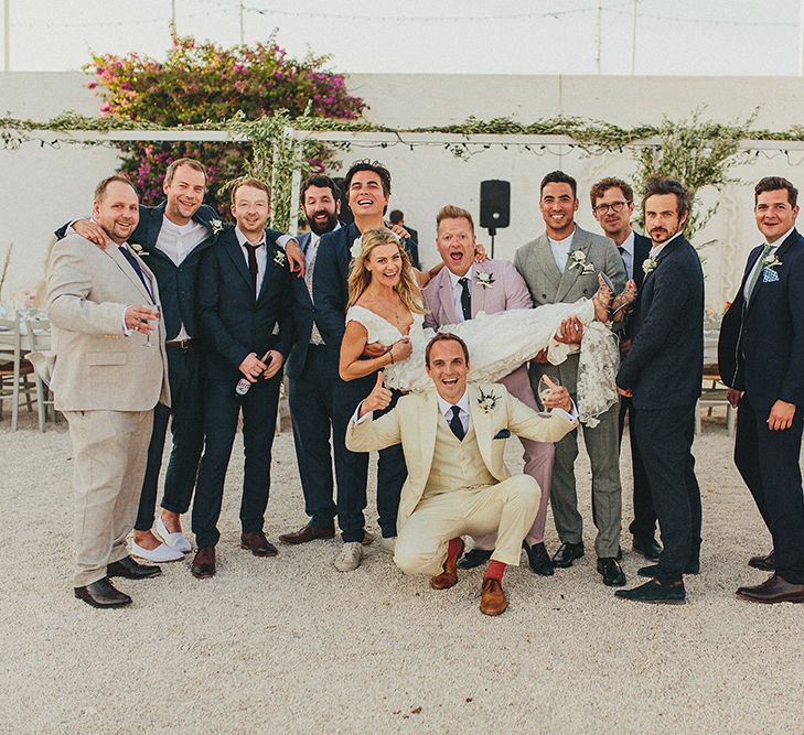 Groomsmen | Bride in Custom Clemence Halfpenny London Bridal Gown | Brightly Coloured Destination Wedding at Masseria Potenti Wedding Venue, Puglia, South Italy | Petar Jurica Photography | Marco Odorino Film