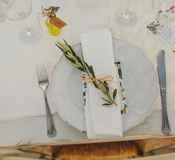 Elegant Place Setting | Brightly Coloured Destination Wedding at Masseria Potenti Wedding Venue, Puglia, South Italy | Petar Jurica Photography | Marco Odorino Film