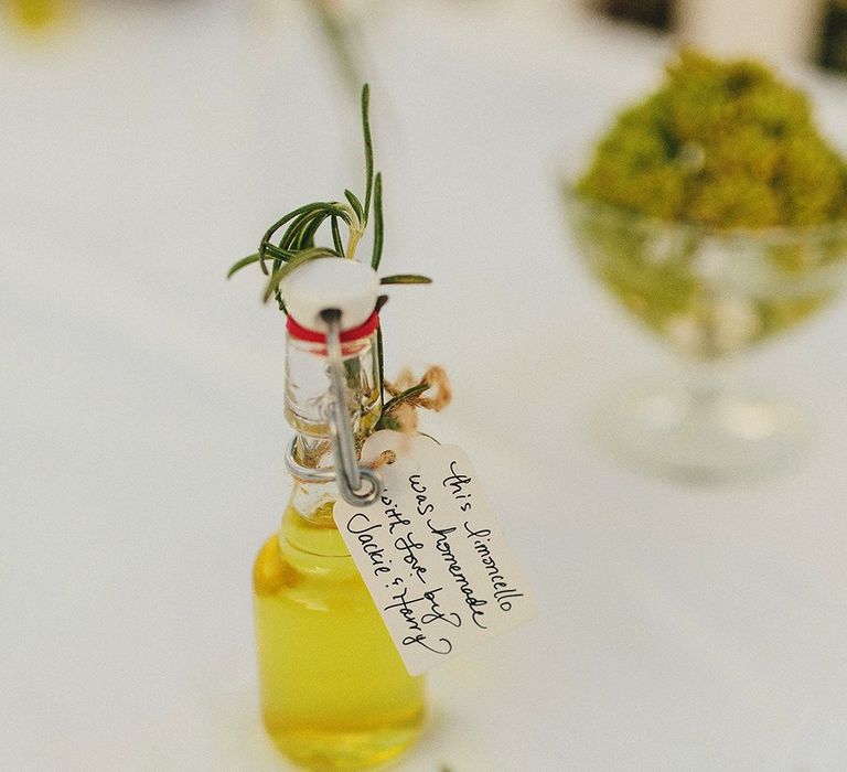 Homemade Limoncello  Wedding Favours | Brightly Coloured Destination Wedding at Masseria Potenti Wedding Venue, Puglia, South Italy | Petar Jurica Photography | Marco Odorino Film