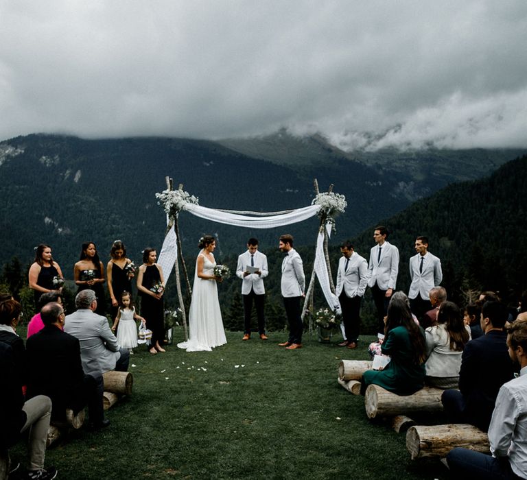 French Alps Wedding Ceremony with Drape Altar