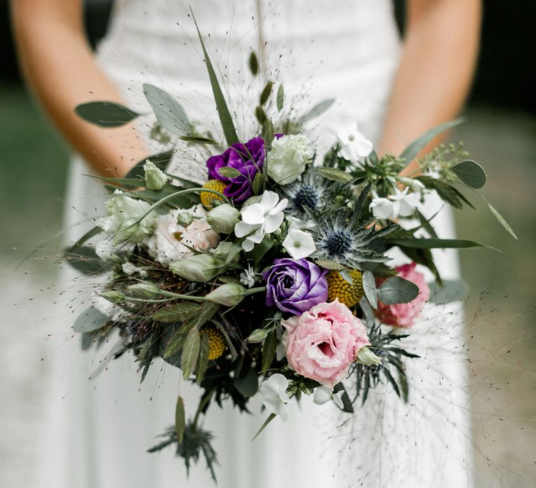 Purple, Pink, White and Green Wedding Bouquet