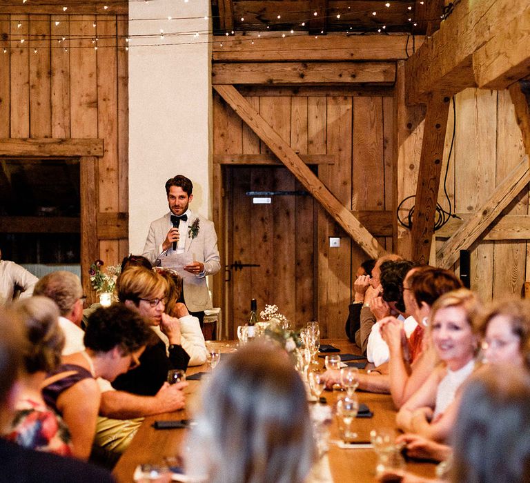 Groomsman in Grey Blazer Giving His Wedding Speech