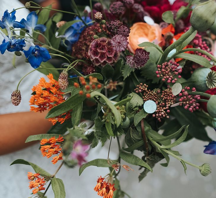 Bridal Bouquet with Bright Wild Flowers | High Street Wedding Dress for an Intimate Crouch End Pub Wedding with Bright Flowers | Miss Gen Photography