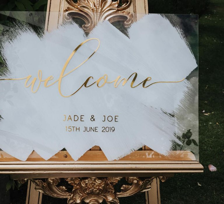 Acrylic Wedding Welcome Sign With Gold Type