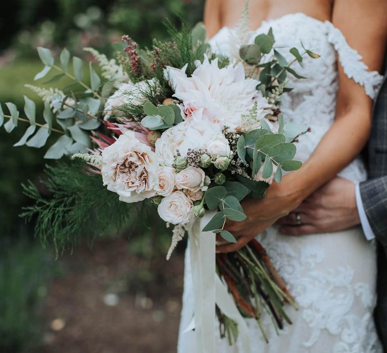 Beautiful Bridal Bouquet With White and Blush Flowers