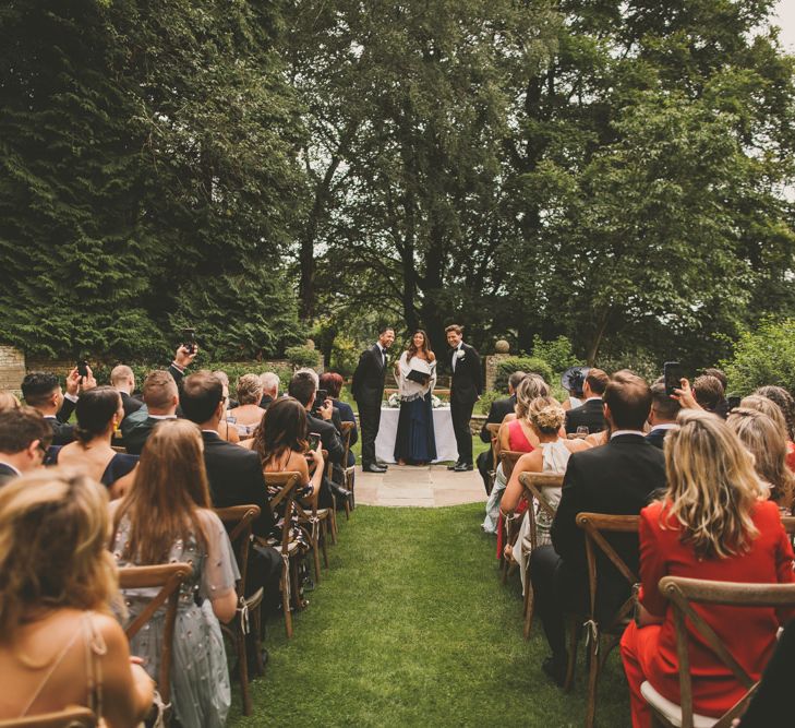 Outdoor Same-sex Wedding Ceremony at Worcestershire Wedding Venue Foxhill Manor