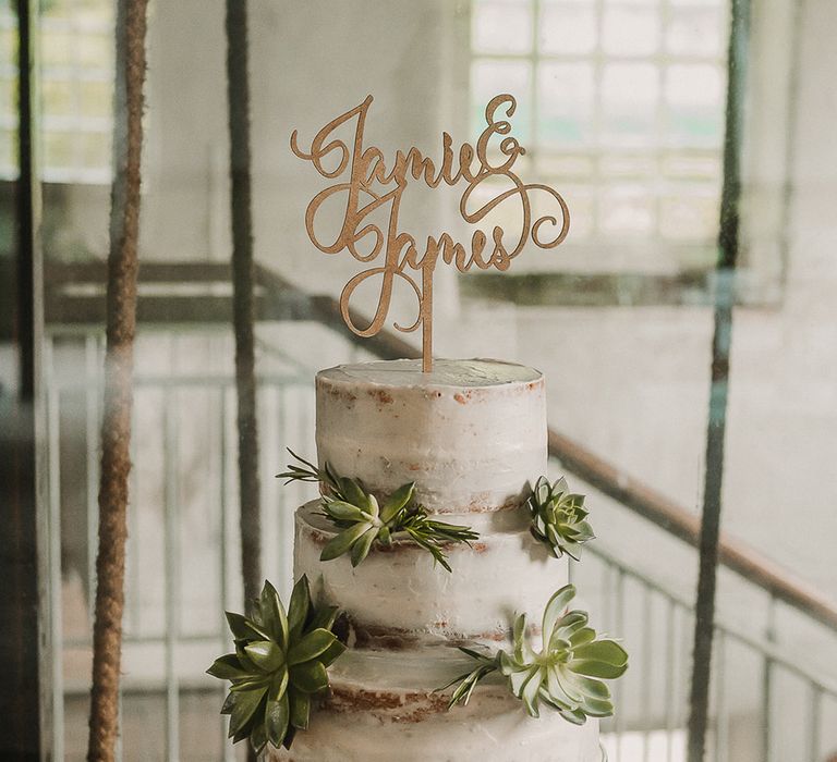 Wedding Cake With Succulent Decoration / Image By Lianne Gray Photography