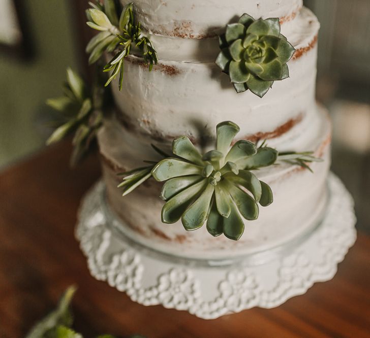 Wedding Cake With Succulent Decoration / Image By Lianne Gray Photography