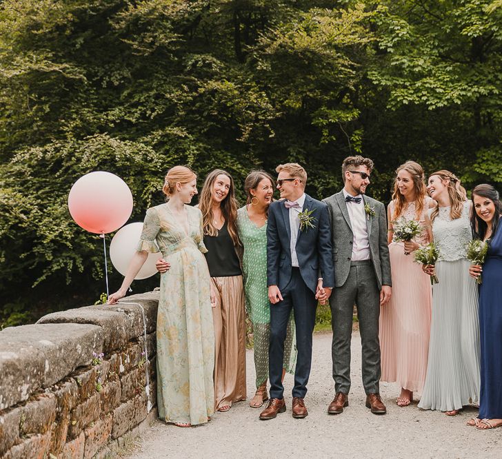 Wedding Party With Balloons / Foliage And Plant Filled Industrial Wedding At Gibson Mill And The Arches Dean Clough Yorkshire With Images From Lianne Gray Photography