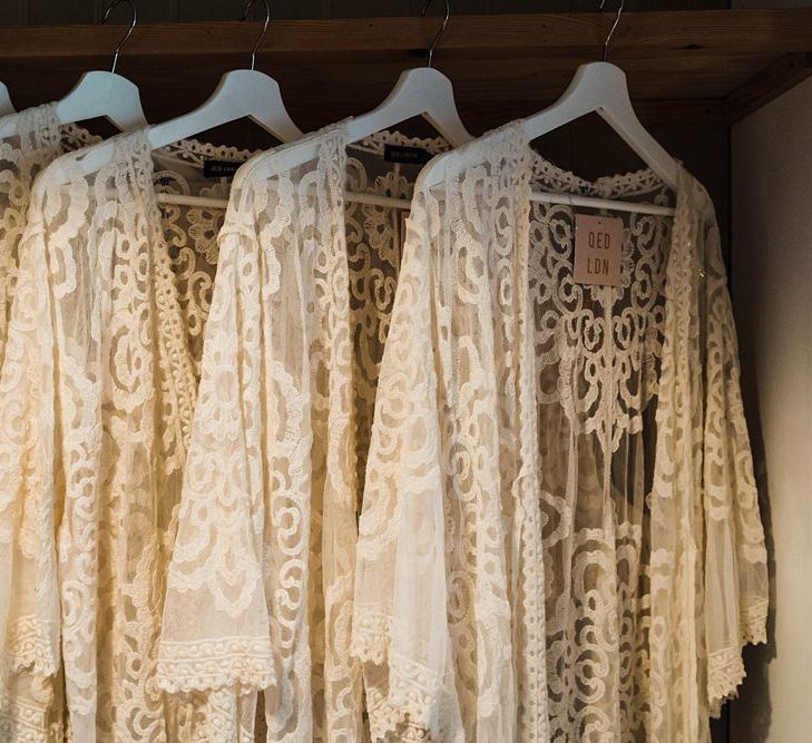 White Lace Kaftans from ASOS | Bridesmaids Cover Ups | Lace KatyaKatya Dress for Tipi Wedding at Fforest Farm | Claudia Rose Carter Photography