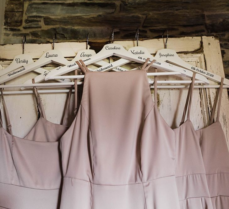 Dusty Pink Bridesmaids Dresses from ASOS on Personalised  Hangers |  Tipi Wedding at Fforest Farm | Claudia Rose Carter Photography