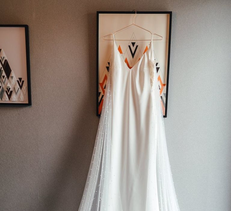 Bridal dress with polka dot Watteau train