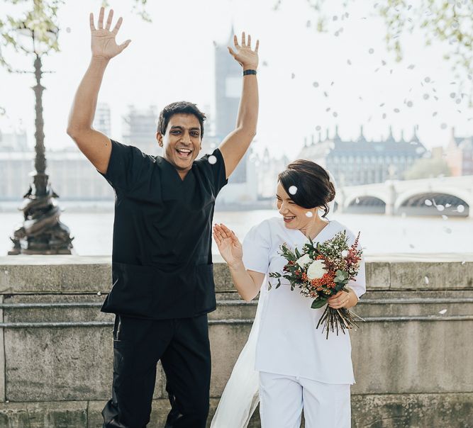 Confetti Moment with Doctor and Nurse in Scrubs