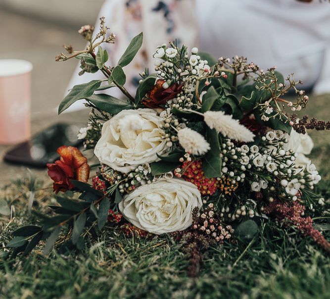 Red and White Wedding Flowers with Foliage