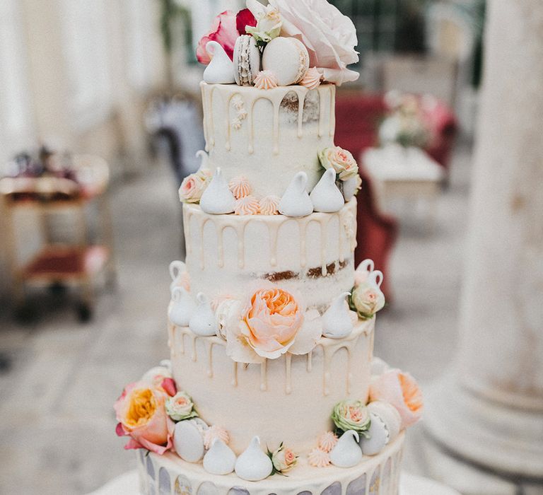 Semi Naked Four Tier Drip Cake | Stunning Syon Park Wedding with Quill Stationery Suite | Nancy Ebert Photography