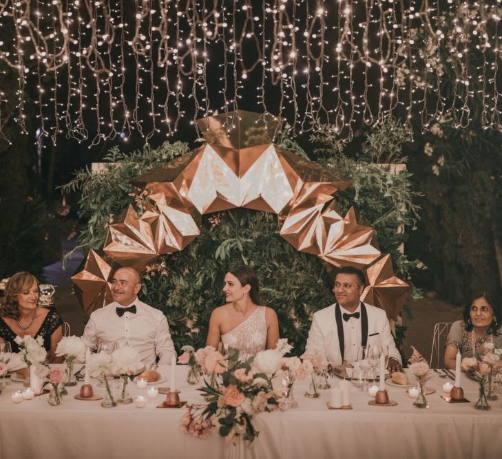 Top Table With Copper Geometric Structure Arch