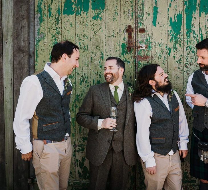 Groom and Groomsmen in Tweet Waistcoats