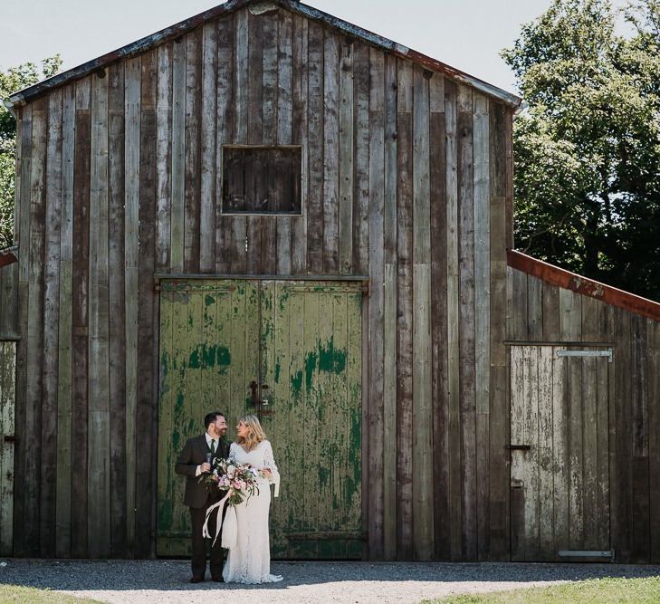 Bride and Groom For Rustic Barn Wedding