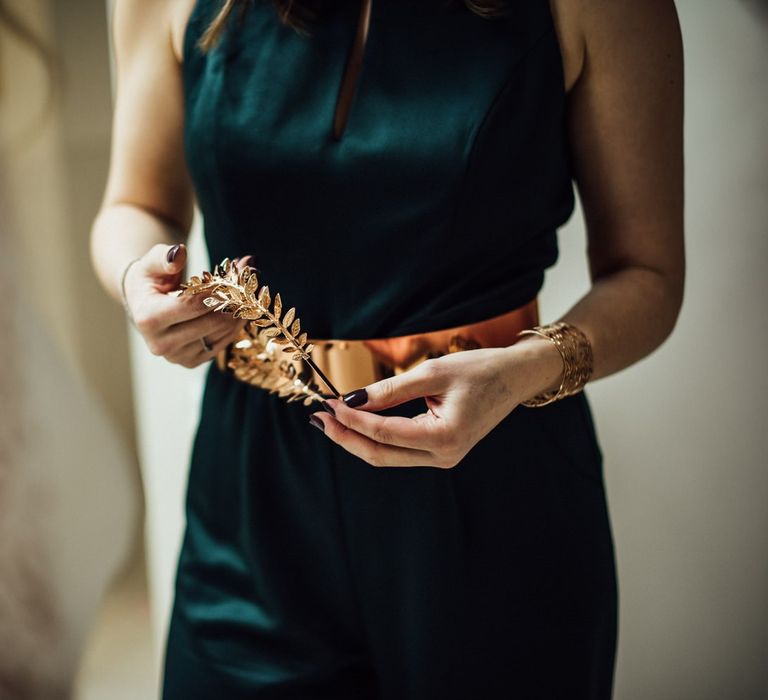 Metallic Copper Belt and Headdress Bridal Accessories