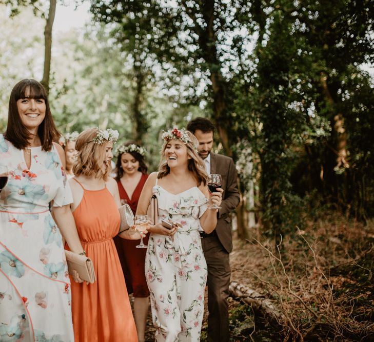 Wedding Guests | Macramé &amp; Dreamcatcher Woodland Wedding at Upthorpe Wood | Camilla Andrea Photography