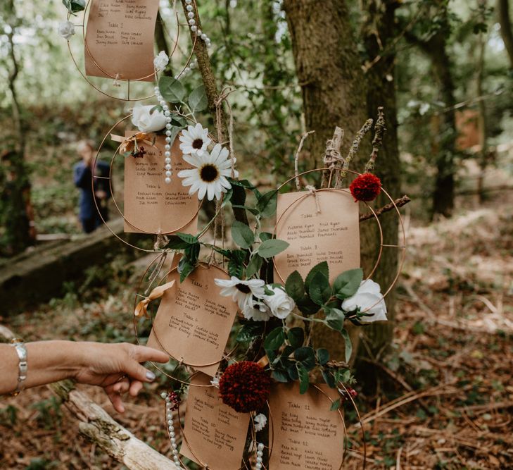 Hoop Table Plan | Macramé &amp; Dreamcatcher Woodland Wedding at Upthorpe Wood | Camilla Andrea Photography