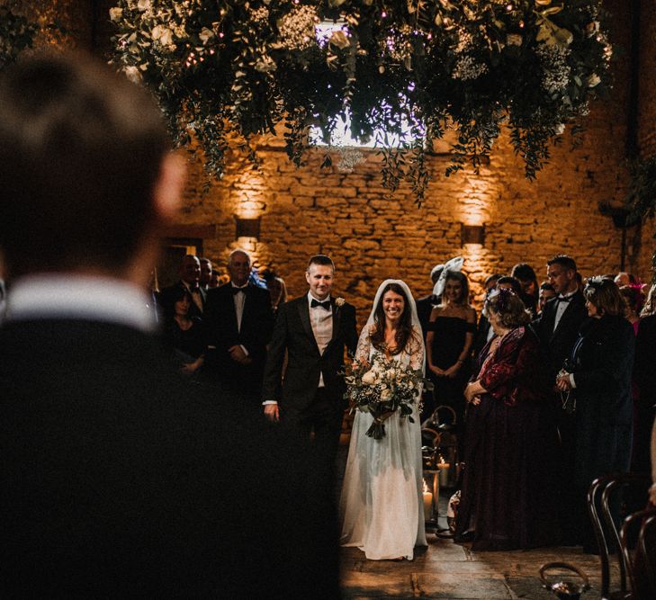 Wedding Ceremony Bridal Entrance at Cripps Barn in Made With Love Bridal Wedding Dress