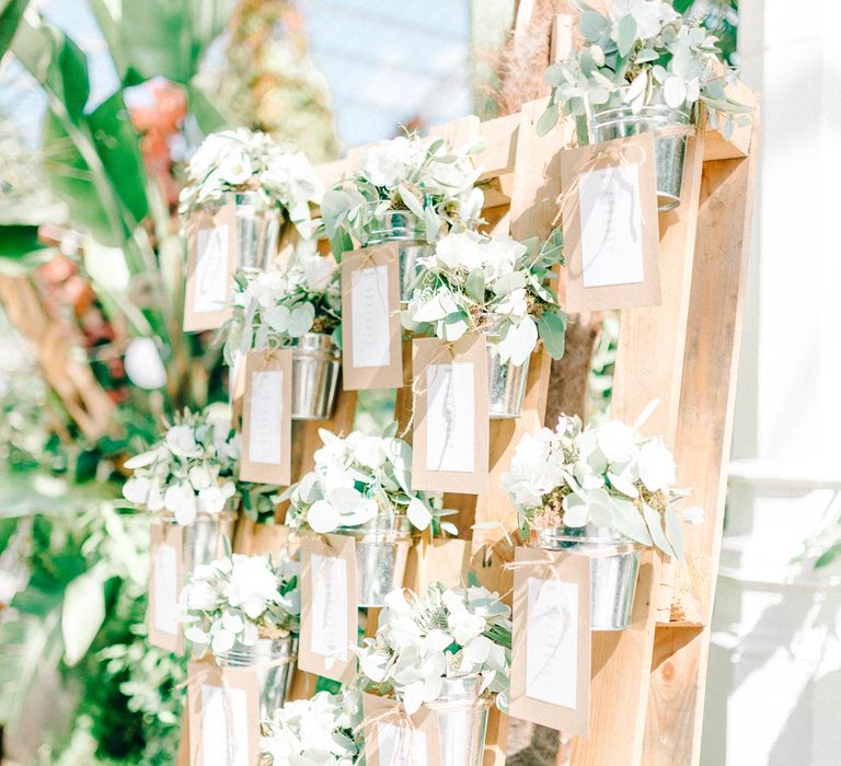 Rustic Wooden Table Plan For Wedding // Giselle Dress By Anna Campbell Sefton Park Palm House Wedding Photography By Sarah Jane Ethan