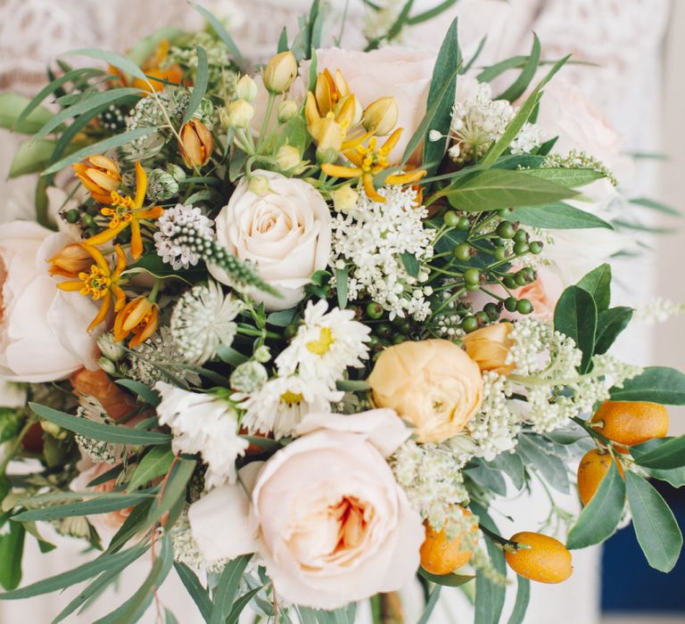 White and Peach Wedding Bouquet