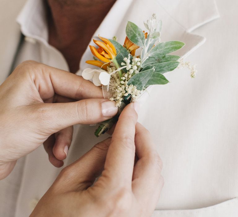 Small Green and Peach Buttonhole