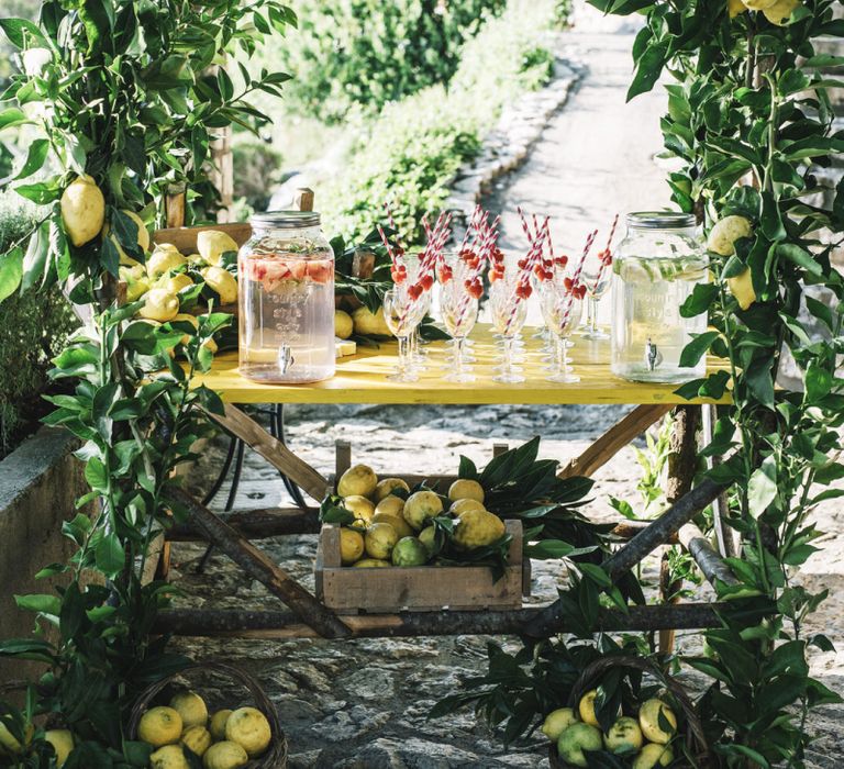 Drinks Station with Drinks Dispenser and Lemons Decor